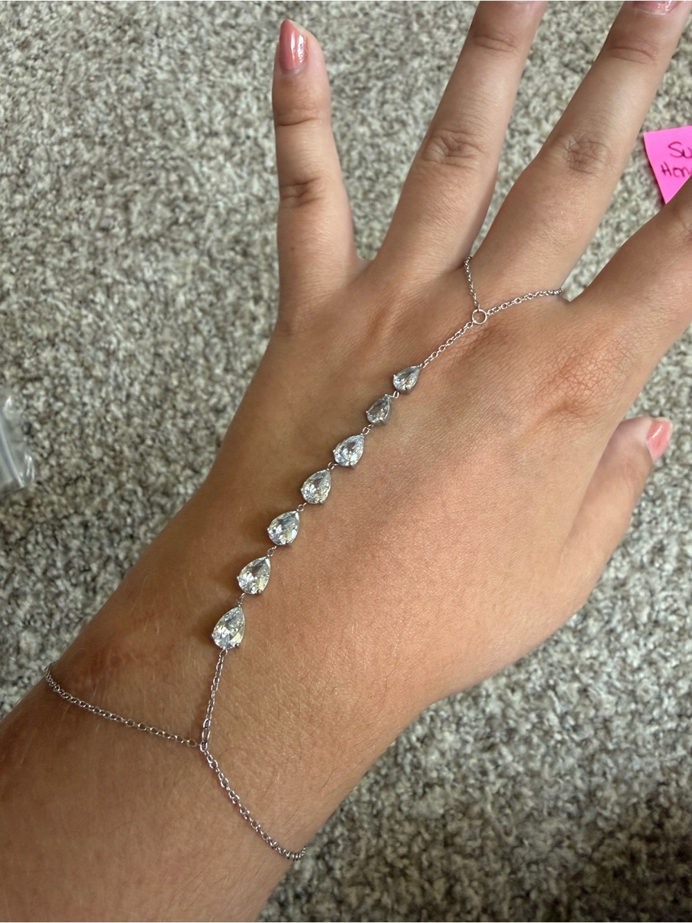 Chansutt Pearls Silver Teardrop Crystal Hand Chain Bracelet